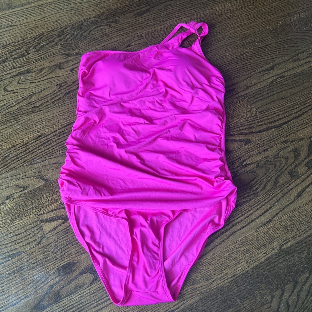 Holipick One Shoulder One Piece Swimsuit for Women's Size XL Pink Tummy Control